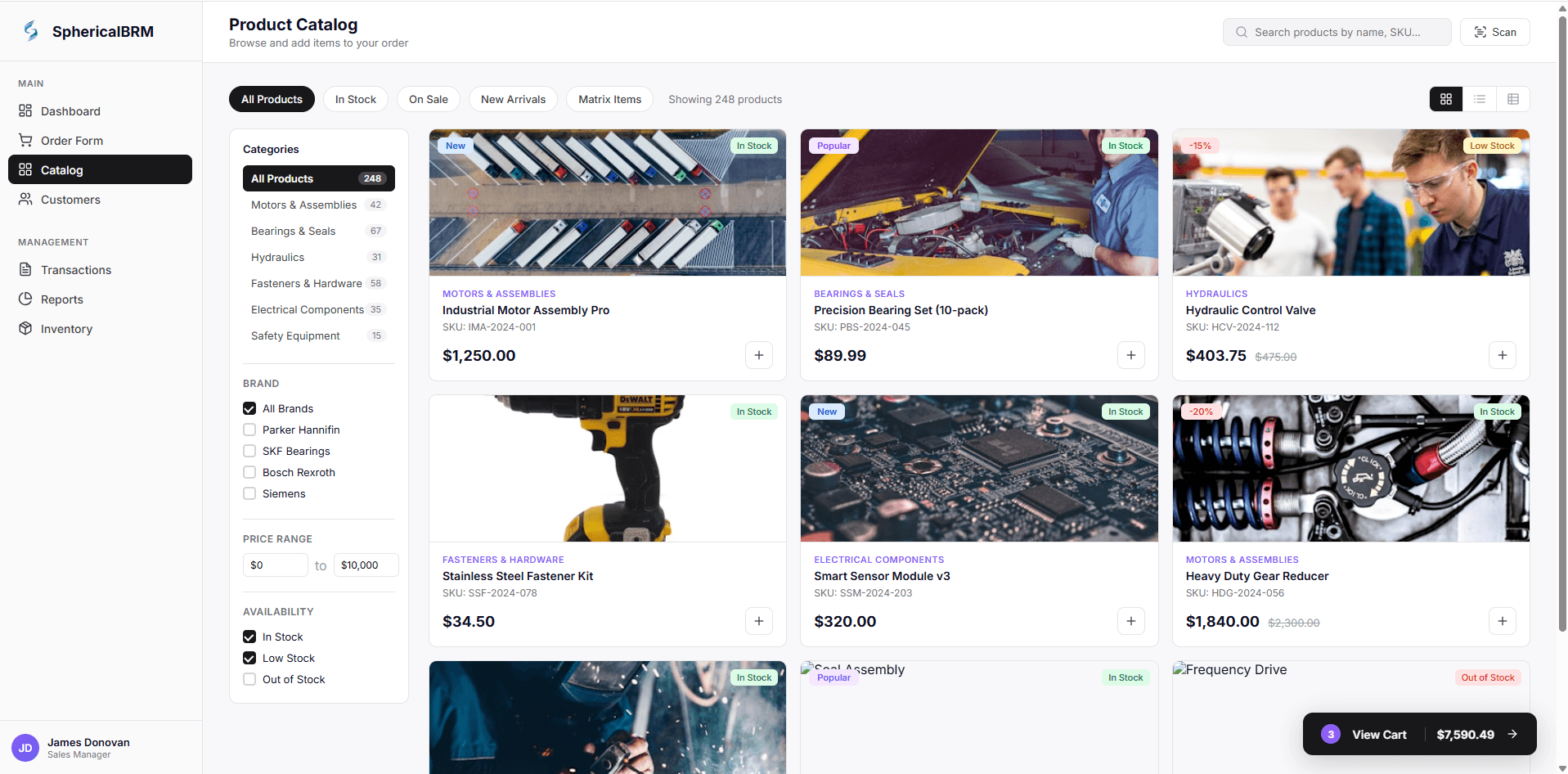 Spherical BRM Product Catalog — browse and filter products